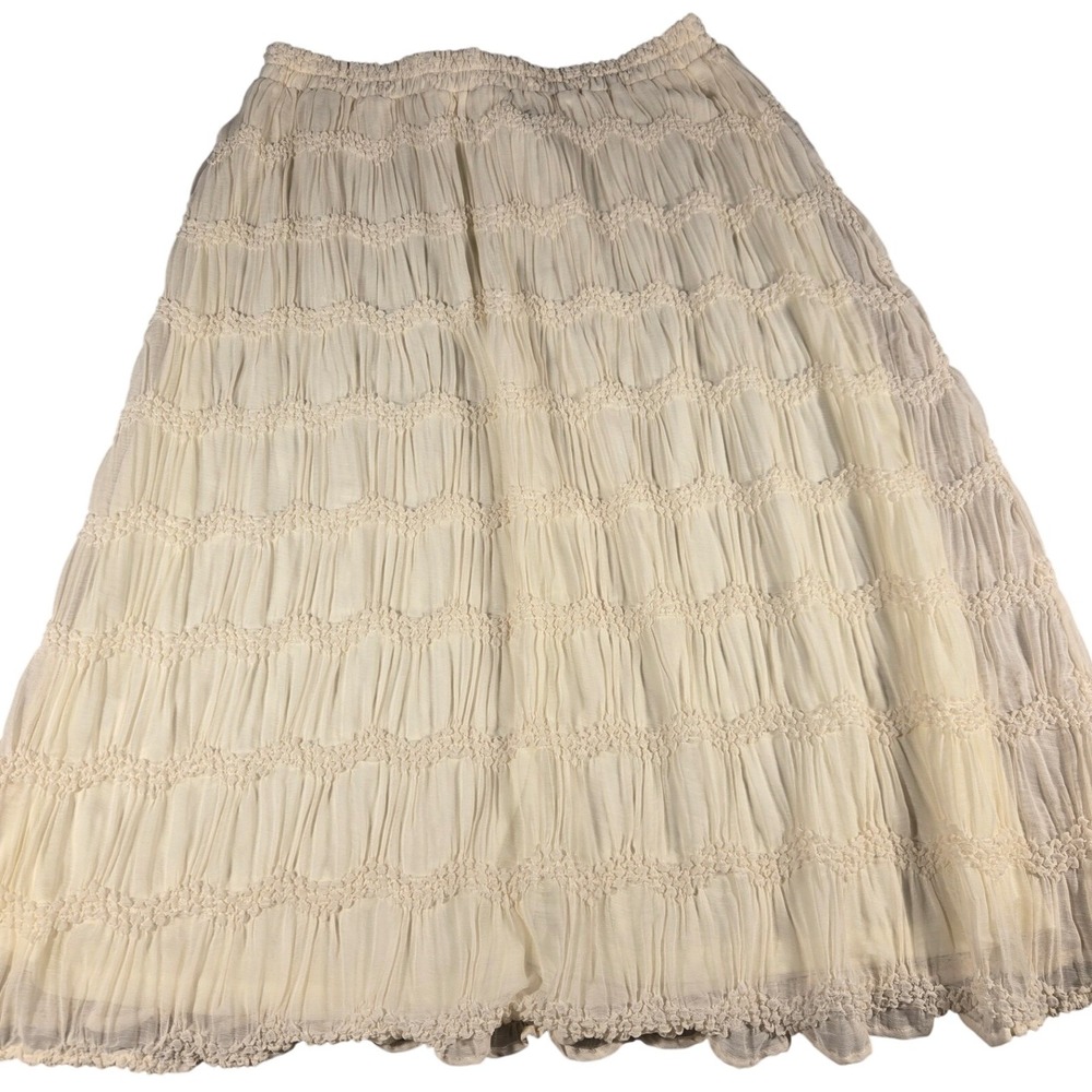 Mikarose Cream Crinkle Tiered Maxi Skirt Womens XL MSFP23801 Modest Boho Ivory